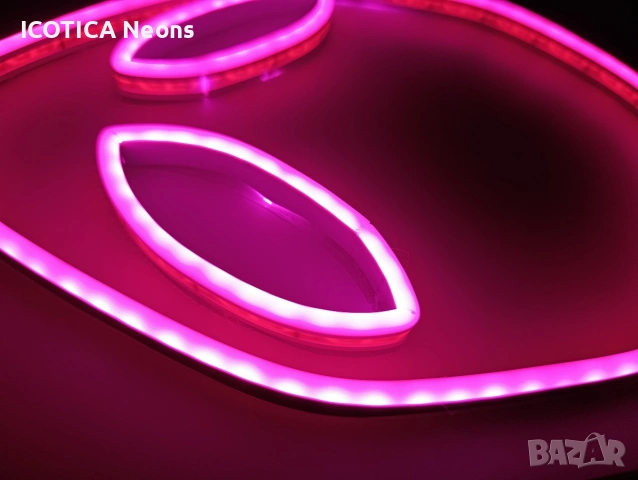 👽 LED Неонова Лилава Глава на Извънземно, снимка 5 - Лед осветление - 53565078