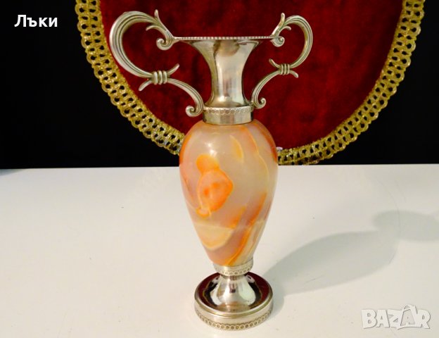 Посребрена ваза,амфора,оникс. , снимка 3 - Вази - 37274869