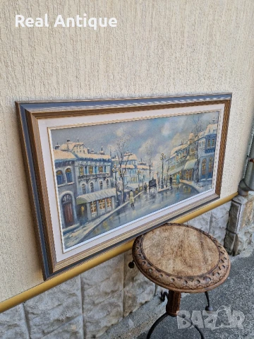 Голяма много красива антикварна авторска картина масло върху платно , снимка 6 - Картини - 51190385