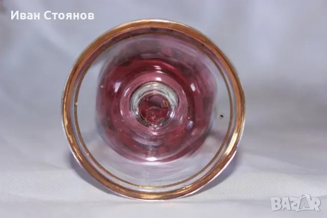 Антикварна рубинена кристална гарафа /декантер/ с позлата от 19 век в стил Bohemia, снимка 8 - Антикварни и старинни предмети - 49126400