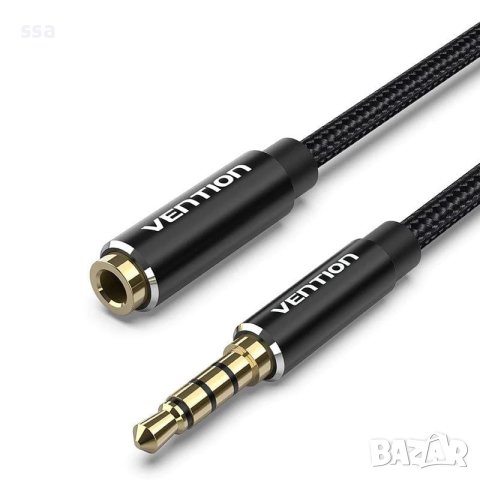 Vention Аудио Кабел Cotton Braided TRRS 3.5mm Male to 3.5mm F - 0.5m - Gold plated, Aluminum - BHCBD