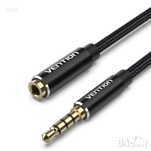 Vention Аудио Кабел Cotton Braided TRRS 3.5mm Male to 3.5mm F - 1.5m - Gold plated, Aluminum - BHCBG