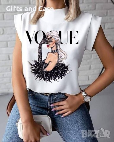 Ефектна дамска блуза с къс ръкав и тренди апликация, снимка 1