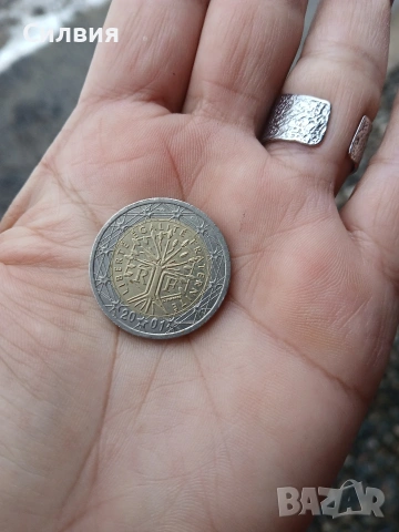 Рядка монета 2 евро 2001г. Франция с дърво на живота 