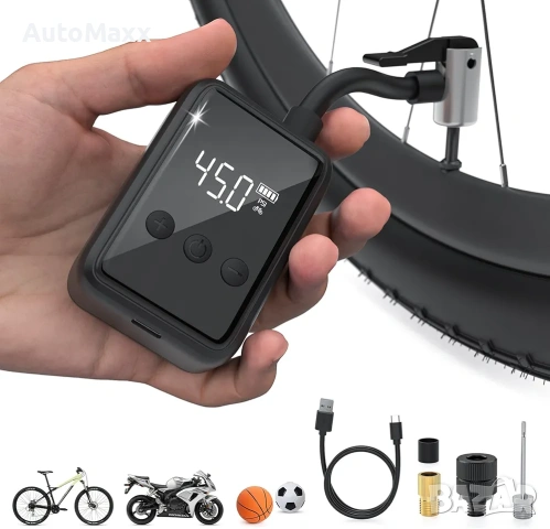 Tiiletzote преносим въздушен компресор за велосипед,мини помпа за гуми 130 PSI с манометър 