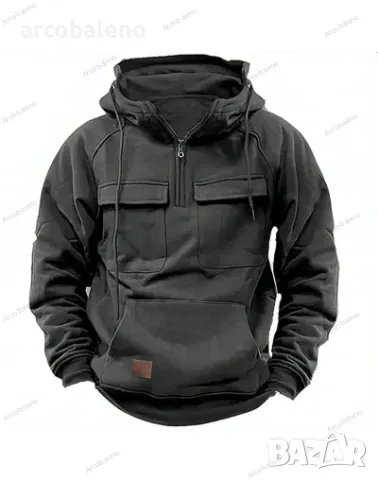 Ликвидация! Мъжки едноцветен спортен суичър с много джобове - Доставка 24 часа 