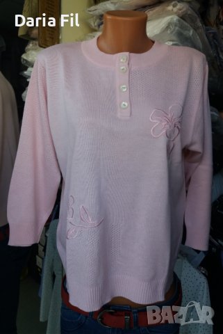 Бледорозова блуза фино тънко плетиво с бродерия и 7/8 дължина на ръкава , снимка 1 - Тениски - 40379986