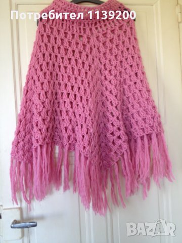розово плетено пончо с ресни, снимка 6 - Детски пуловери и жилетки - 27139772
