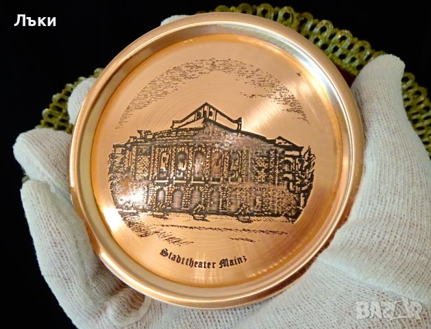 Медна чиния,подложка с литография Театър. , снимка 2 - Антикварни и старинни предмети - 37998424