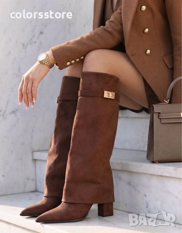 Ботуши на ток - кафяв велур - KD105 