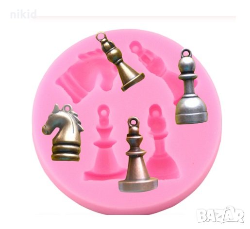 4 форми за шах малък силиконов молд форма за декорация и украса торта фондан шоколад, снимка 1 - Форми - 26560567