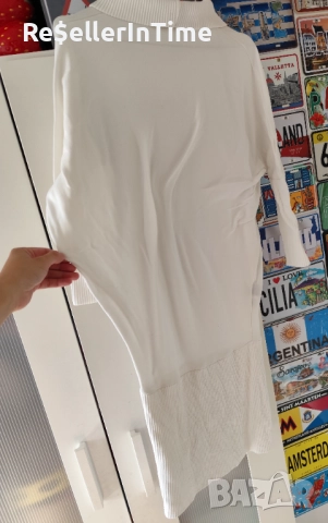 Рокля/туника Roberto Cavalli в бяло, фино плетиво , снимка 2 - Блузи с дълъг ръкав и пуловери - 51499807