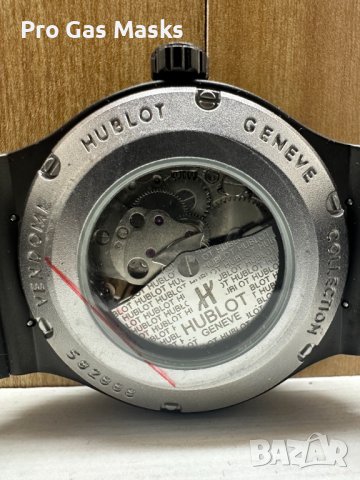 Часовник Hublot Sceleton Автоматичен Modified Неръждаема стомана Минерлно стъкло Гума Кутия, снимка 9 - Мъжки - 44025547