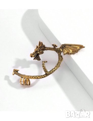 Обеца за Едно Ухо с Дизайн на Дракон в Антично Златен Цвят КОД е359, снимка 4 - Обеци - 43047381