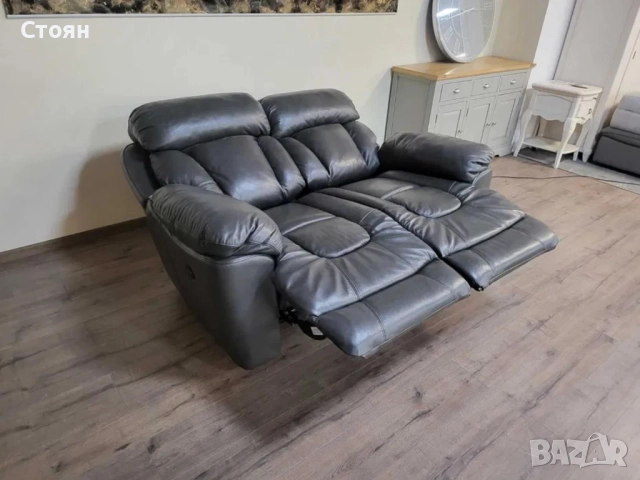 Сив кожен диван двойка с електрически релаксиращ механизъм, снимка 9 - Дивани и мека мебел - 51954740