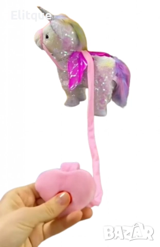 Очарователен ходещ еднорог на каишка с песни и пайети, снимка 4 - Плюшени играчки - 52745104