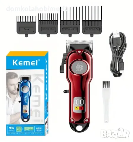 Професионалнa машинка Kemei, LED дисплей, Регулируема глава, 4 приставки, USB, Безжичнa, снимка 4 - Машинки за подстригване - 48057692
