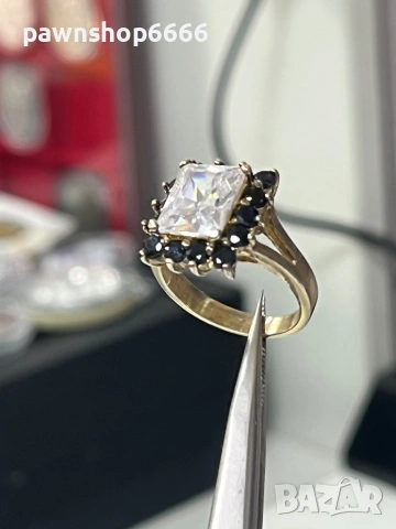 Сребърен пръстен с позлата проба 925 тегло 6.86 гр. и CZ, снимка 2 - Пръстени - 53188906