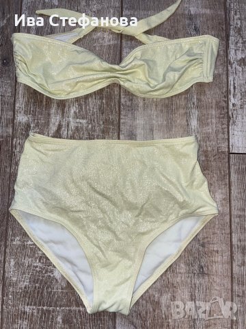 Нов висока талия светло зелен светло резедав бански костюм сет от две части брокат лек блясък , снимка 11 - Бански костюми - 40761480