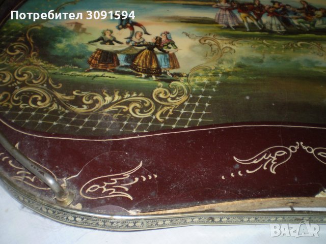 Голям поднос 1950 г., сцени от Гоя  поднос с дръжки, поднос за закуска, снимка 14 - Антикварни и старинни предмети - 42969287