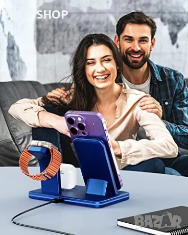 3 в 1 Нова стойка зарядно телефон слушалки часовник Магнитна станция iPhone Apple Watch AirPods, снимка 5 - Аксесоари за Apple - 49450978