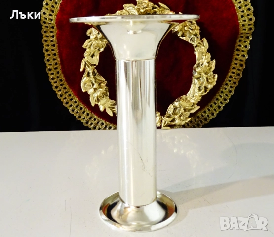Посребрен бронзов свещник 16 см., 330 гр. , снимка 6 - Антикварни и старинни предмети - 52931182