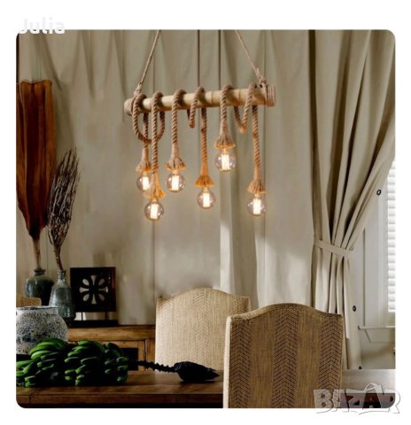 Бамбукова електрическа висяща лампа, креативна декорация, снимка 3 - Декорация за дома - 43380937