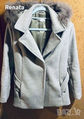 Парка/ палто вълна с качулка и естествен пух