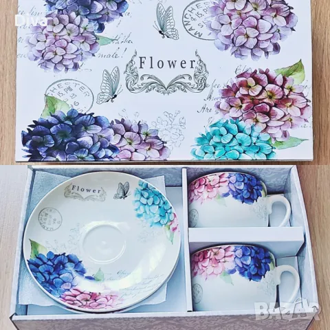 Комплект чаши и чинийки за кафе или чай – Пролетни цветя, снимка 3 - Чаши - 47768132