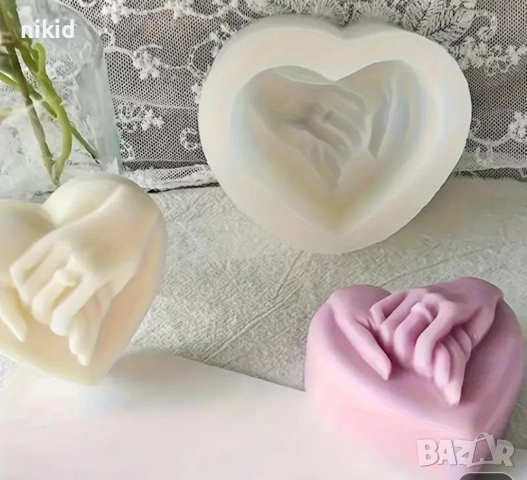 Хванати ръце с пръстен сватбен годежен халка в сърце сватба силиконов молд форма калъп фондан гипс , снимка 8 - Форми - 37289041