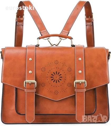 ECOSUSI Раница за жени, чанта за лаптоп тип „куфарче“, веганска кожена чанта, подходяща за 15,6-инчо