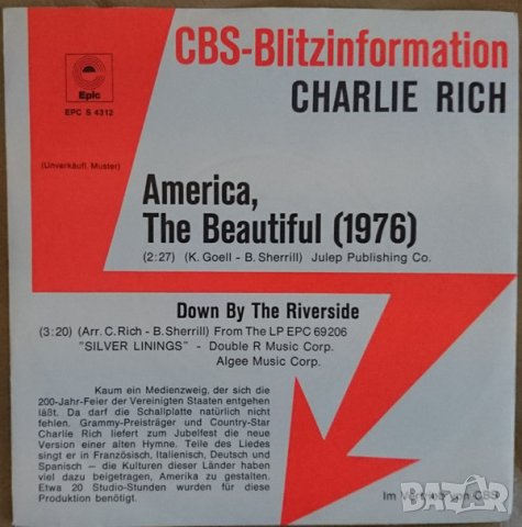 Грамофонни плочи Charlie Rich – America, The Beautiful 7" сингъл