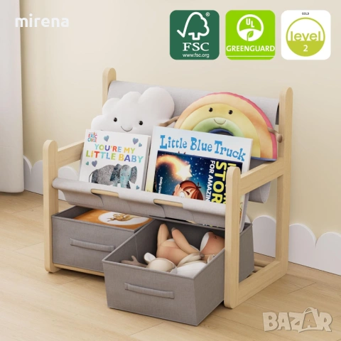 2-етажна детска етажерка чекмеджета Монтесори органайзер книги детска, снимка 3 - Шкафове - 53298686