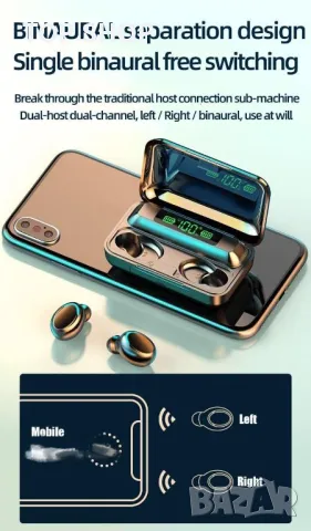 Bluetooth слушалки TWS F9, Powebank, 1500mAh, снимка 8 - Bluetooth слушалки - 48773308