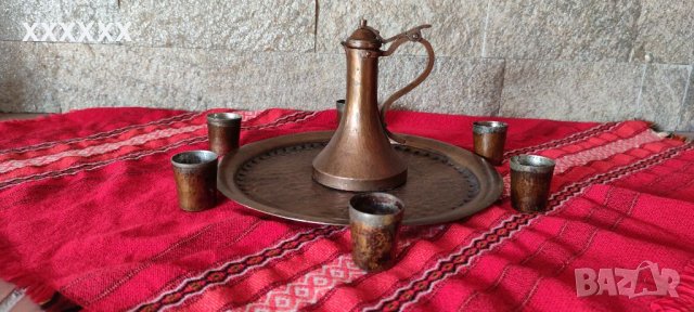 Стар кован меден сервиз за греяна ракия , снимка 2 - Антикварни и старинни предмети - 39842491