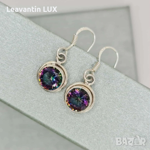 Сребърни обеци с мистичен топаз, снимка 5 - Обеци - 52344280