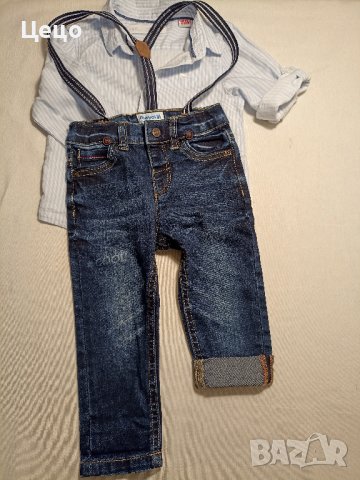 Модерен бебешки комплект дънки, риза и жилетка. Zara и Mayoral, от 12 мес.   , снимка 2 - Комплекти за бебе - 43799044