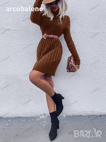 Дамска широка пуловерна рокля с висока яка и дълги ръкави, 2цвята , снимка 8 - Рокли - 43542229