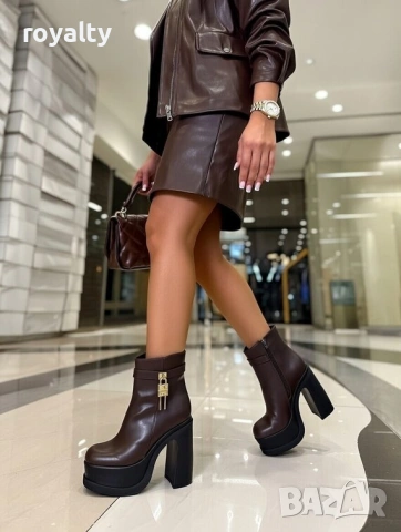 Боти на ток - кафява кожа , снимка 4 - Дамски боти - 53282589
