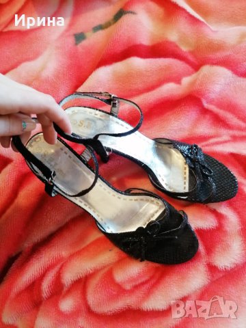 Черни сандали на нисък ток, снимка 5 - Дамски обувки на ток - 35439082