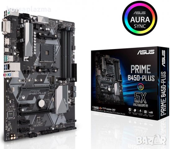 ASUS PRIME B450-PLUS ATX, Socket AM4 AMD B450, 4x DDR4 up to 64 GB 2x PCIe (x16), 3x PCIe (x1), Cros, снимка 1 - Дънни платки - 39344095