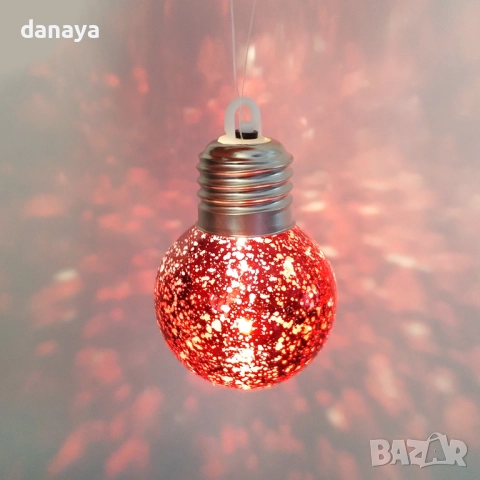 6198 Светеща коледна топка за елха с ефект искрящо стъкло, 5 см