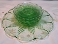 стъклено плато за торта със 6 чинийки от цветно зелено стъкло 28/3, снимка 8