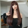 Дълга права тъмно кафява перука с бретон 75 см, снимка 2