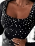 Дамска черна блуза с перли, снимка 1