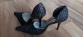 Нови абитуриентски черни елегантни обувки със сребърен брокат и остър връх, БЕЗПЛАТНА ДОСТАВКА