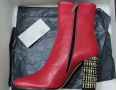 Дамски червени боти със златен ток от естествена кожа на Роб. Ботичели, снимка 2