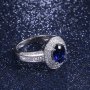 Сребърен пръстен със сапфир и австрийски кристали, снимка 1 - Пръстени - 32502606