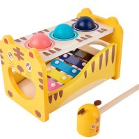 Дървен център Тигърче с ксилофон, чукче и топчета, снимка 1 - Музикални играчки - 43375277