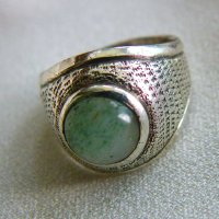 Стар сребърен пръстен с нефрит, снимка 2 - Пръстени - 43031736
